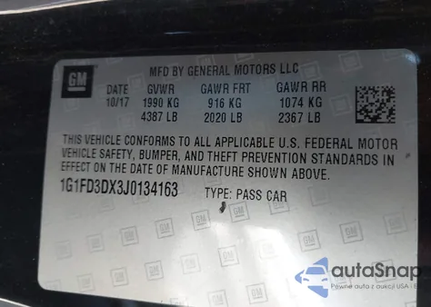 2018 Chevrolet Camaro 2Lt z USA, uszkodzony, nr VIN 1G1FD3DX3J0134163